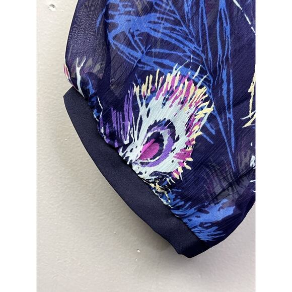 Aqua Tie front semi sheer Blouse Womens Small Blue Purple Floral Cover up - Picture 6 of 6